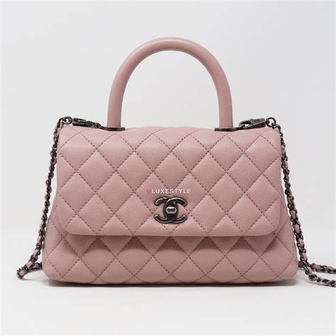 Chanel 17C Mini Coco Handle Sakura Pink Quilted Caviar